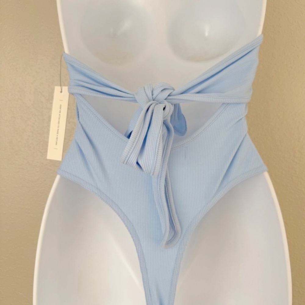 NWT Lani the Label baby blue ribbed back tie bodysuit XS‎ - Picture 5 of 7